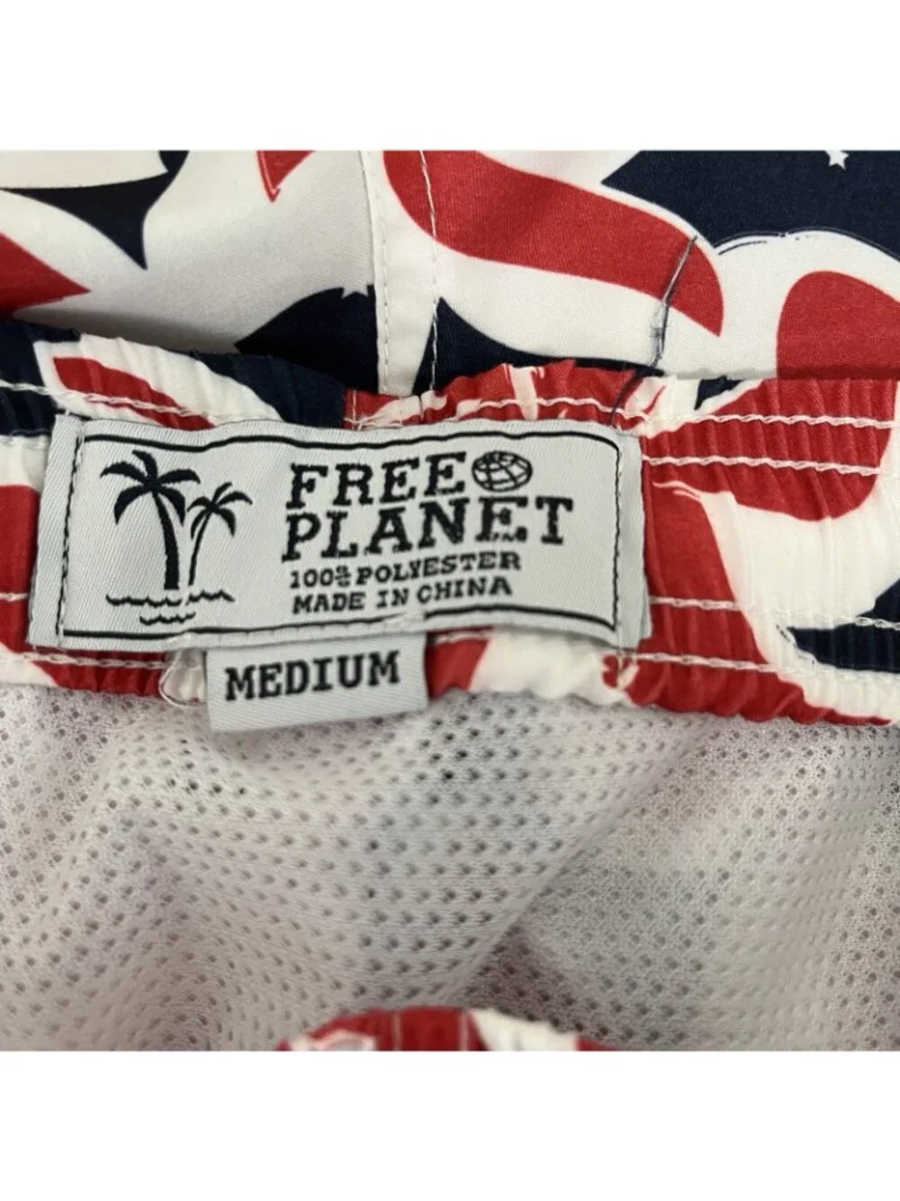 Free Planet Shirt & Swim Shorts Red White Blue Floral Button Short Sleeve
